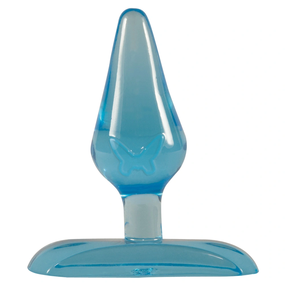 You2Toys Flexible, Transparent-blue Butt Plug With Butterfly Pattern And Suction Cup.
