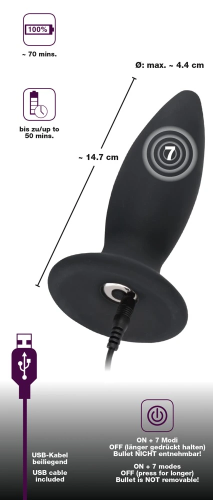 Oplaadbare Buttplug Met Vlakke Basis Large Van Black Velvets - Afbeelding 4
